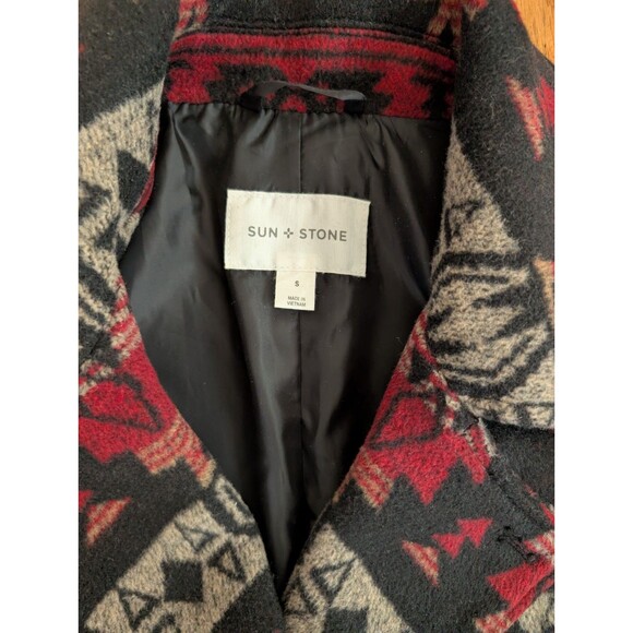 Sun Stone Southwestern Red Black Small Wool Blend Pea Coat Jacket Aztec Winter - Picture 5 of 11